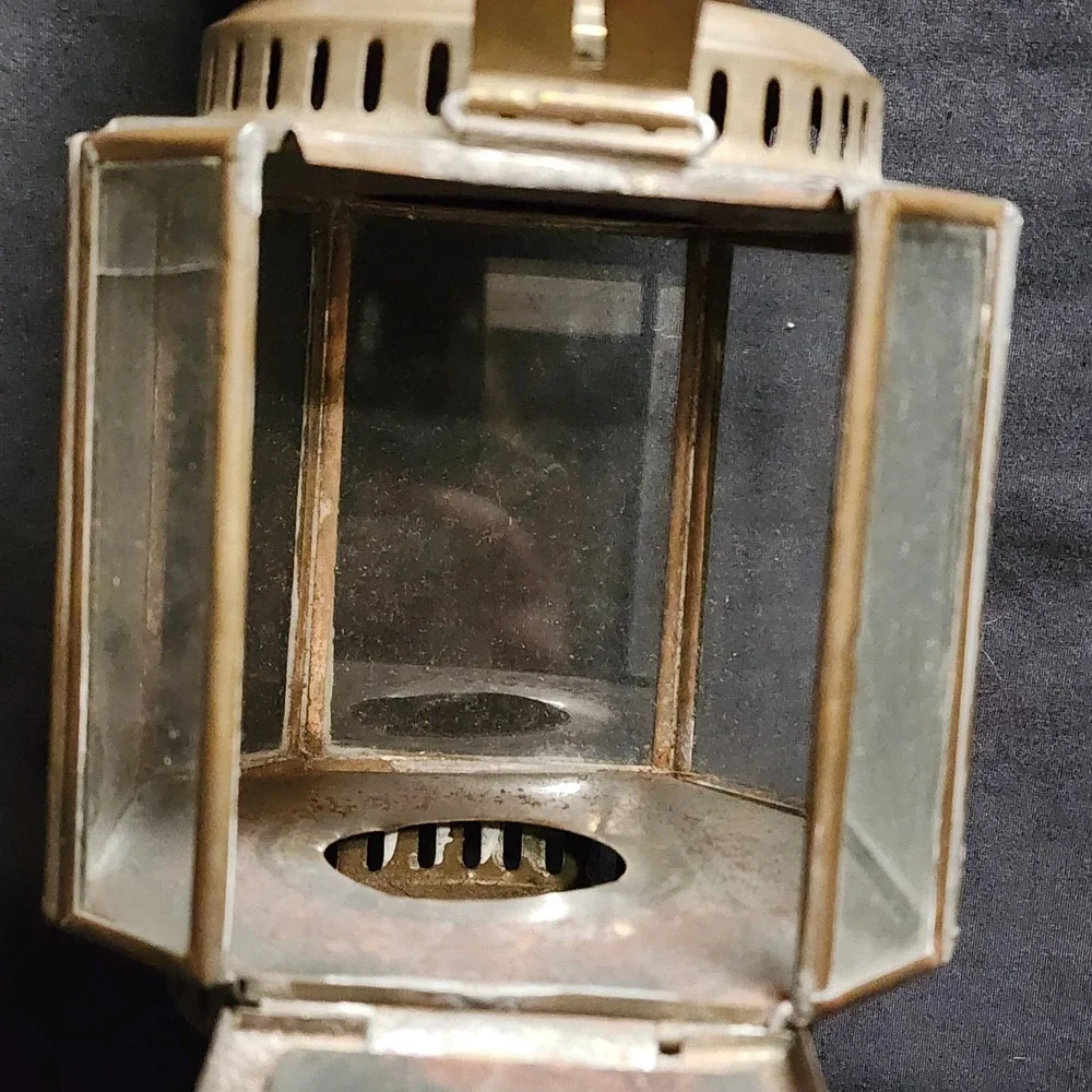 Antique Brass Carriage Light Lamp Nautical‎ Bevel Glass Rare